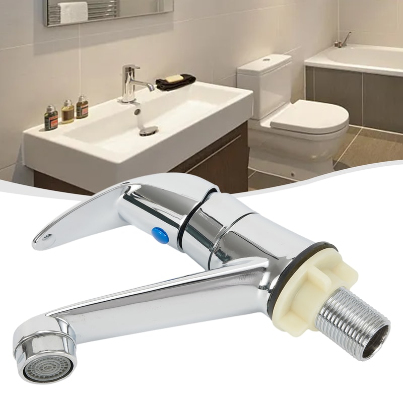 Modern Single Cold Water Faucet Silver Deck Mounted Bathroom Tap with Single Handle