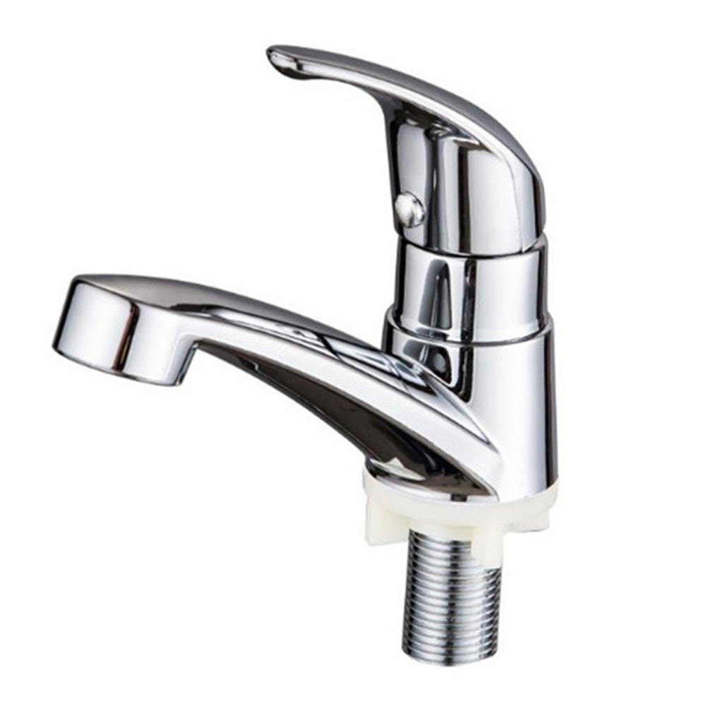 Modern Single Cold Water Faucet Silver Deck Mounted Bathroom Tap with Single Handle
