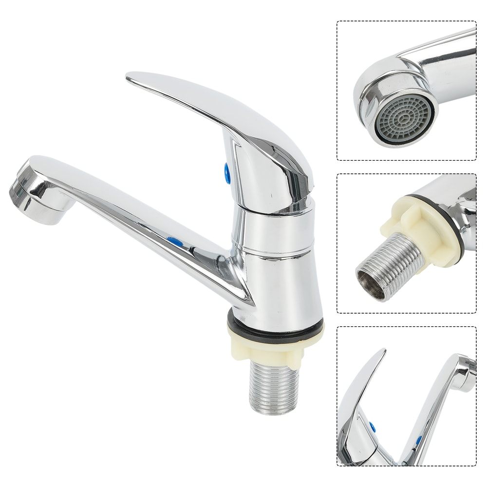 Modern Single Cold Water Faucet Silver Deck Mounted Bathroom Tap with Single Handle