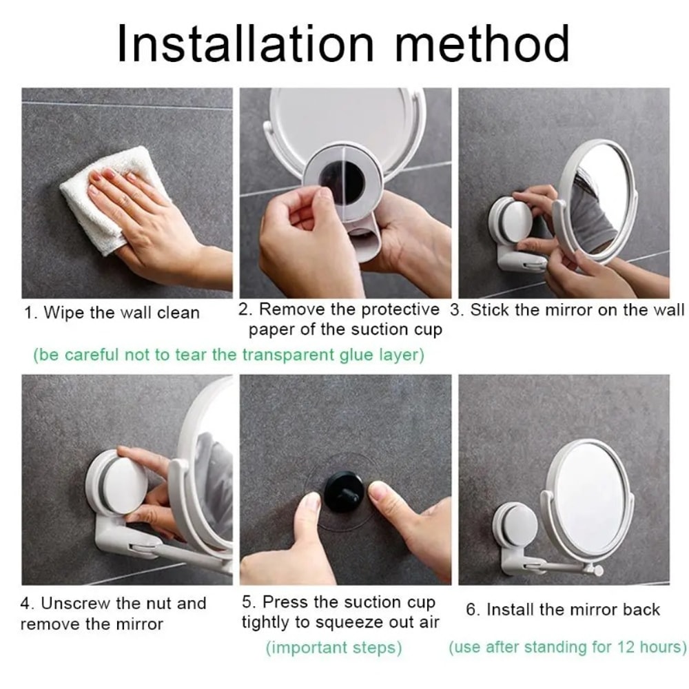 Rotating Suction Cup Vanity Mirror Wall Mounted Folding Makeup Shaving Mirror