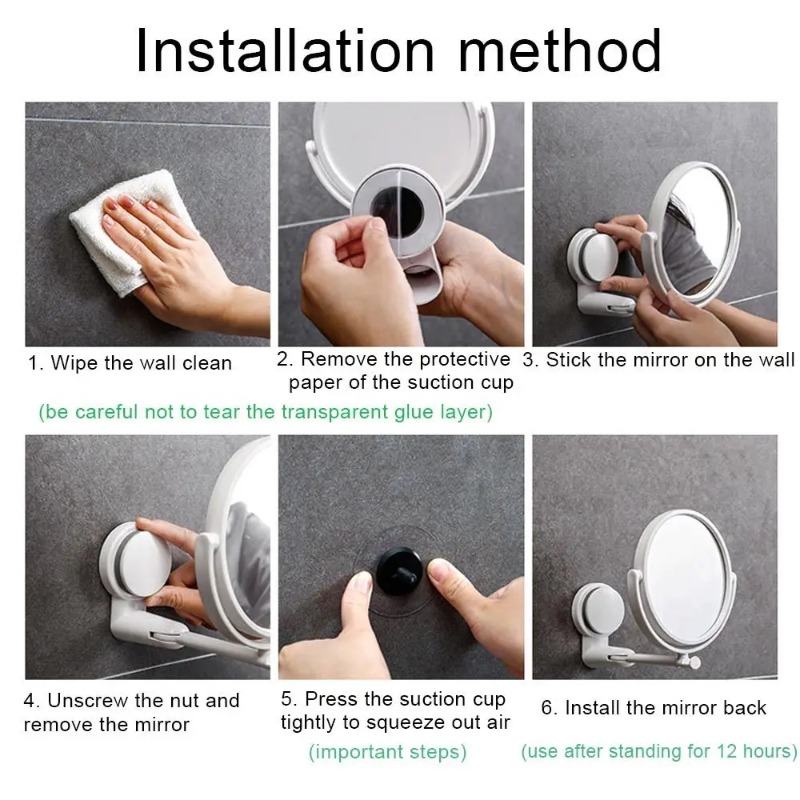 Rotating Suction Cup Vanity Mirror Wall Mounted Folding Makeup Shaving Mirror