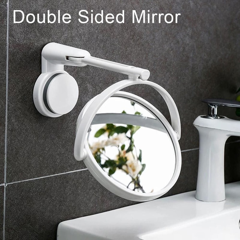 Rotating Suction Cup Vanity Mirror Wall Mounted Folding Makeup Shaving Mirror