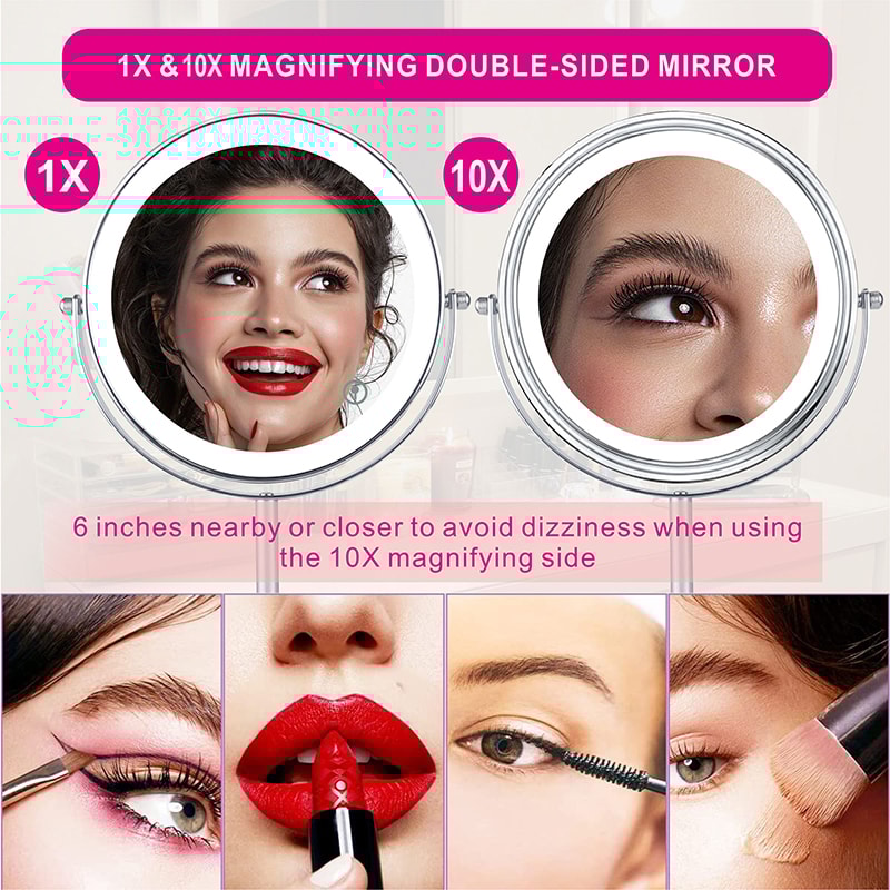 LED Makeup Mirror with Lights Double Sided USB Rechargeable Vanity Mirror