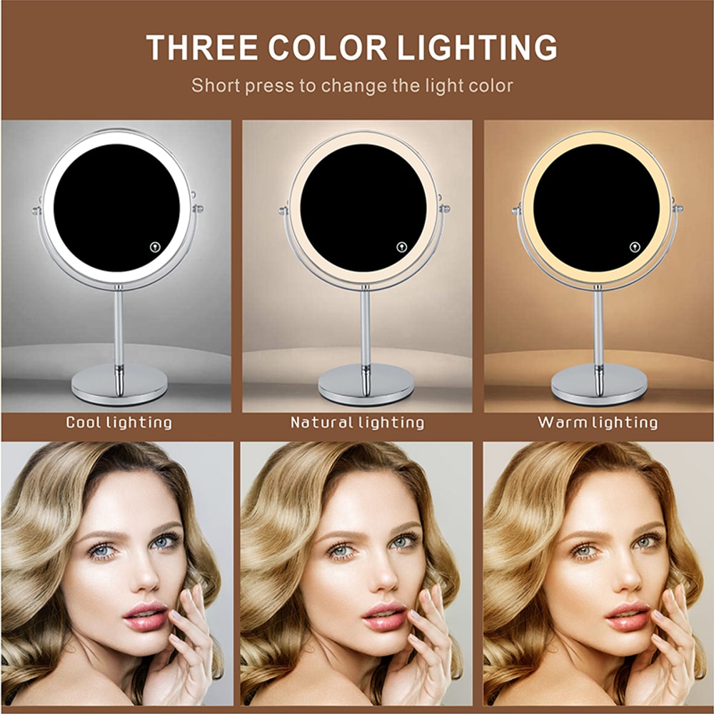 LED Makeup Mirror with Lights Double Sided USB Rechargeable Vanity Mirror