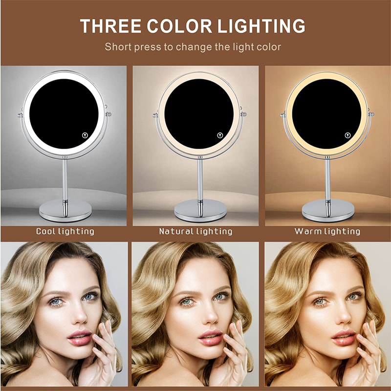 LED Makeup Mirror with Lights Double Sided USB Rechargeable Vanity Mirror
