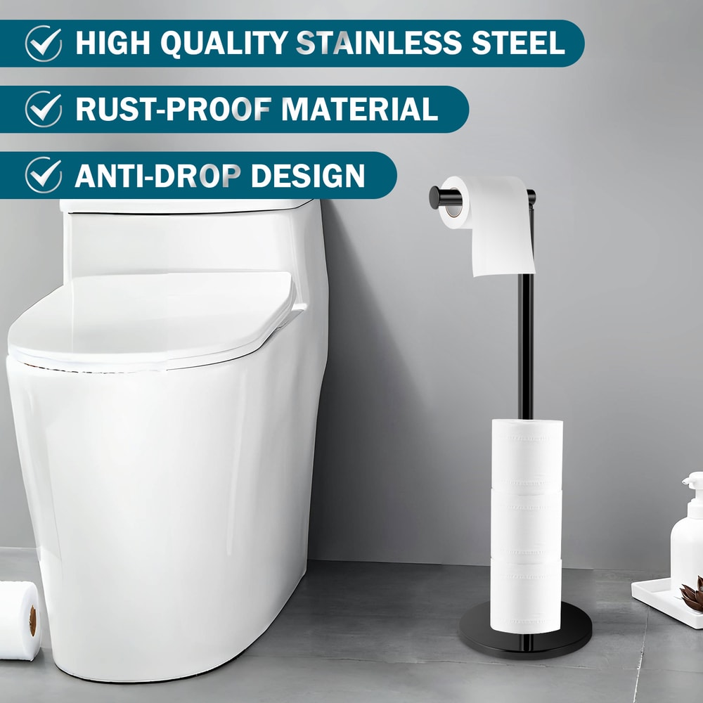 Freestanding Stainless Steel Toilet Paper Holder Stand with Shelf for Bathroom and Kitchen
