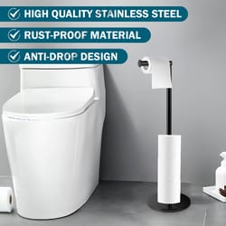 freestanding stainless steel toilet paper holder stand with shelf for bathroom and kitchen