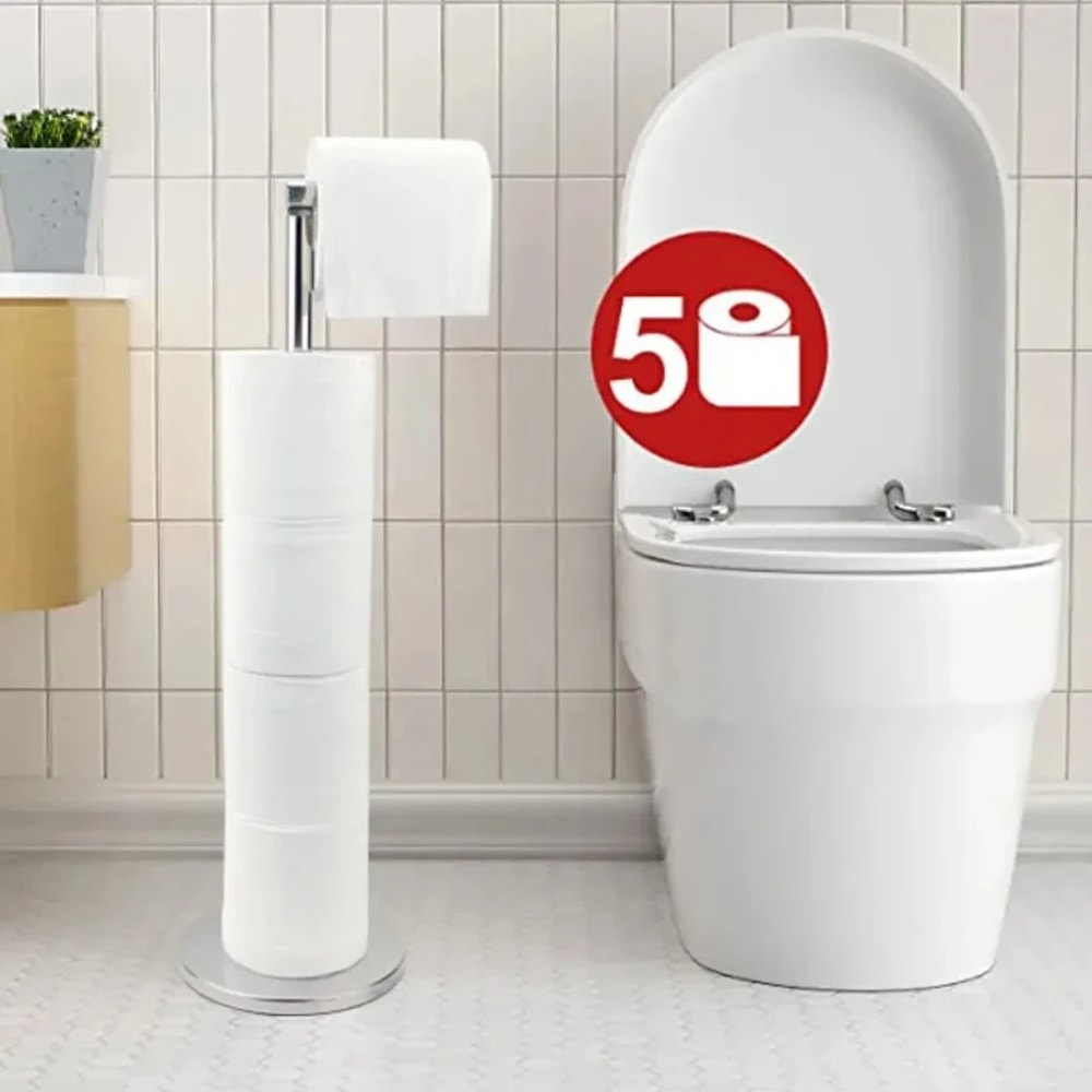 Freestanding Stainless Steel Toilet Paper Holder Stand with Shelf for Bathroom and Kitchen