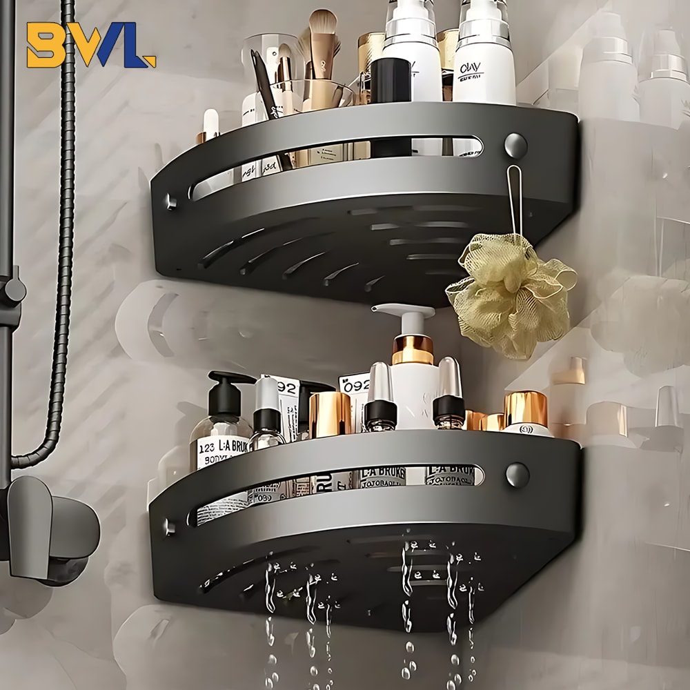 No Drill Adhesive Shower Shelf Set Bathroom Wall Shelves For Kitchen Bath Storage 0