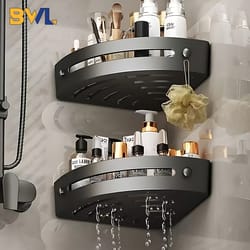 no drill adhesive shower shelf set bathroom wall shelves for kitchen & bath storage