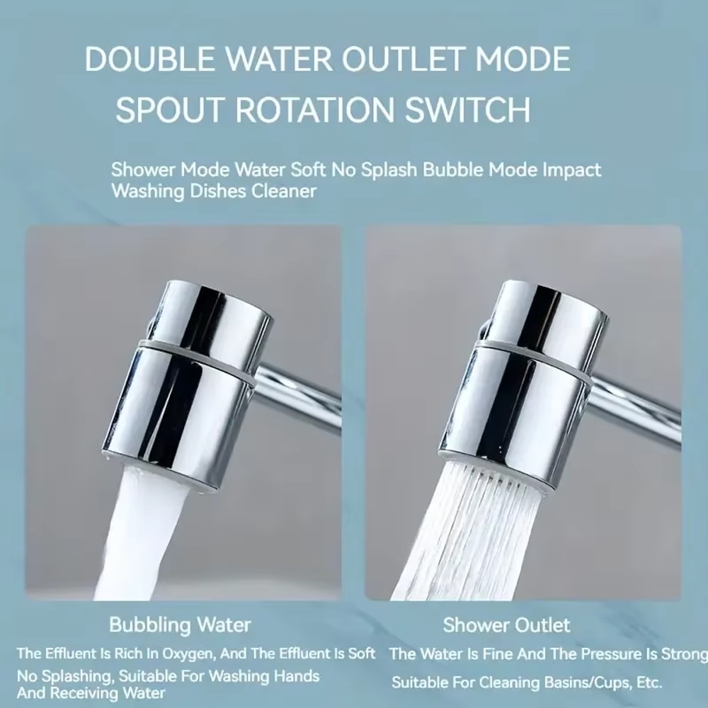 Rotating Faucet Extender with Dual Spray Stainless Steel Sink Attachment