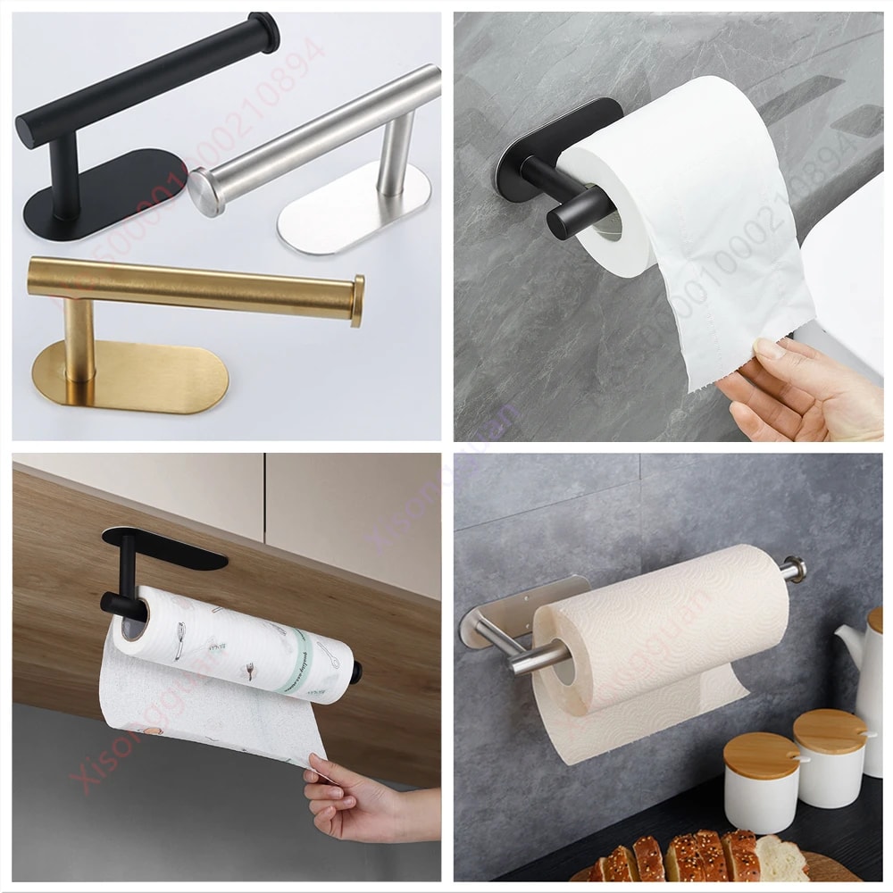 Adhesive Paper Towel Holder Wall Mount Kitchen Organizer Rack 4