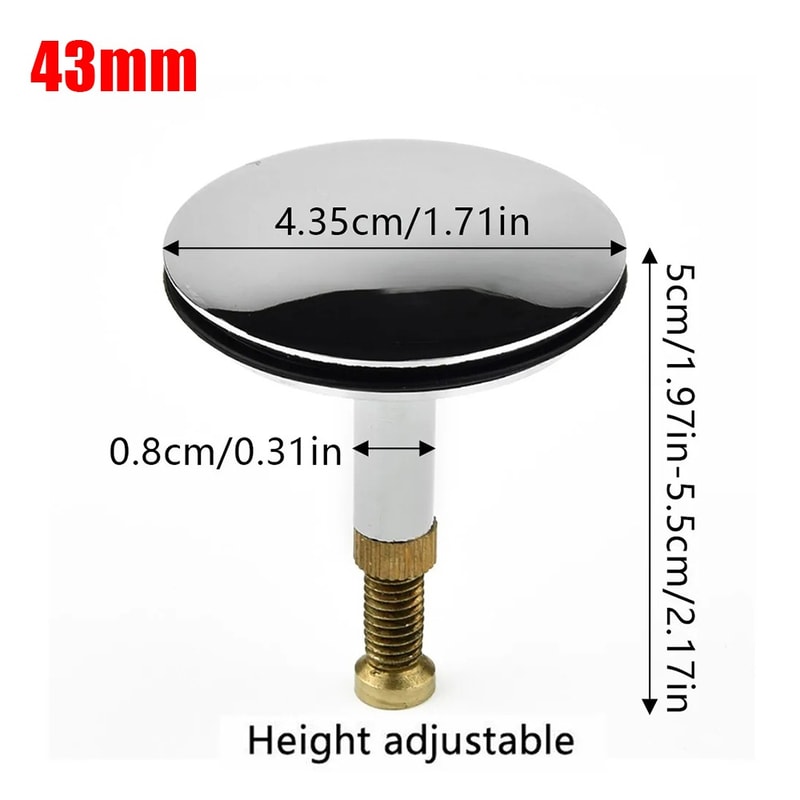Adjustable Brass Pop Up Bathtub Drain Stopper Flat Seal Tub Plug Filter