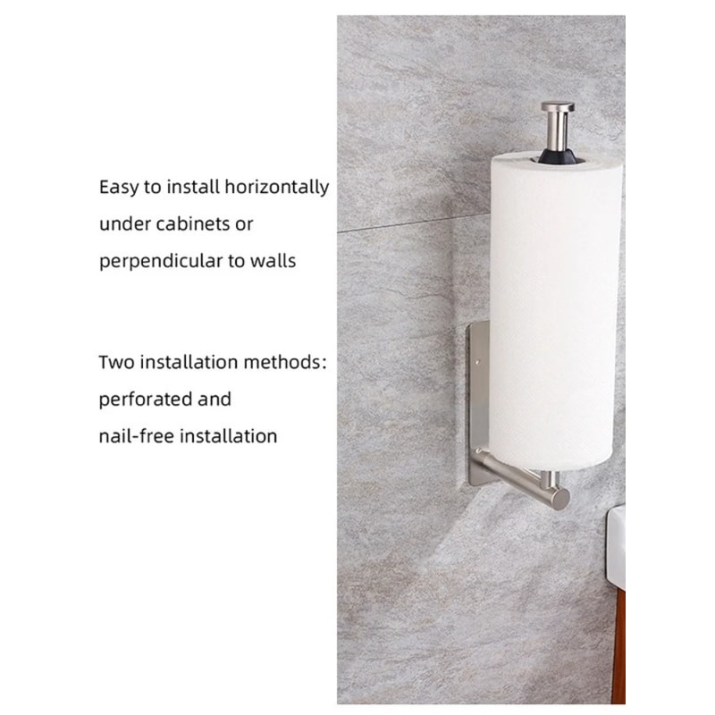 Stainless Steel Adhesive Paper Towel Holder Wall Mount For Kitchen Bathroom Storage 1