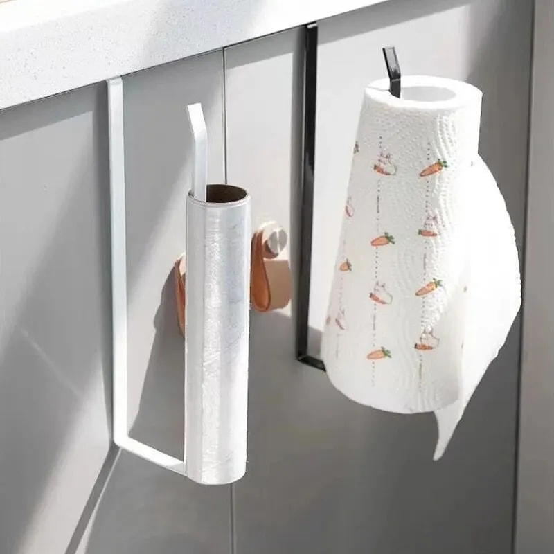 Wall Mounted Paper Towel Holder Adhesive Storage Rack No Drill Kitchen Organizer Shelf 2