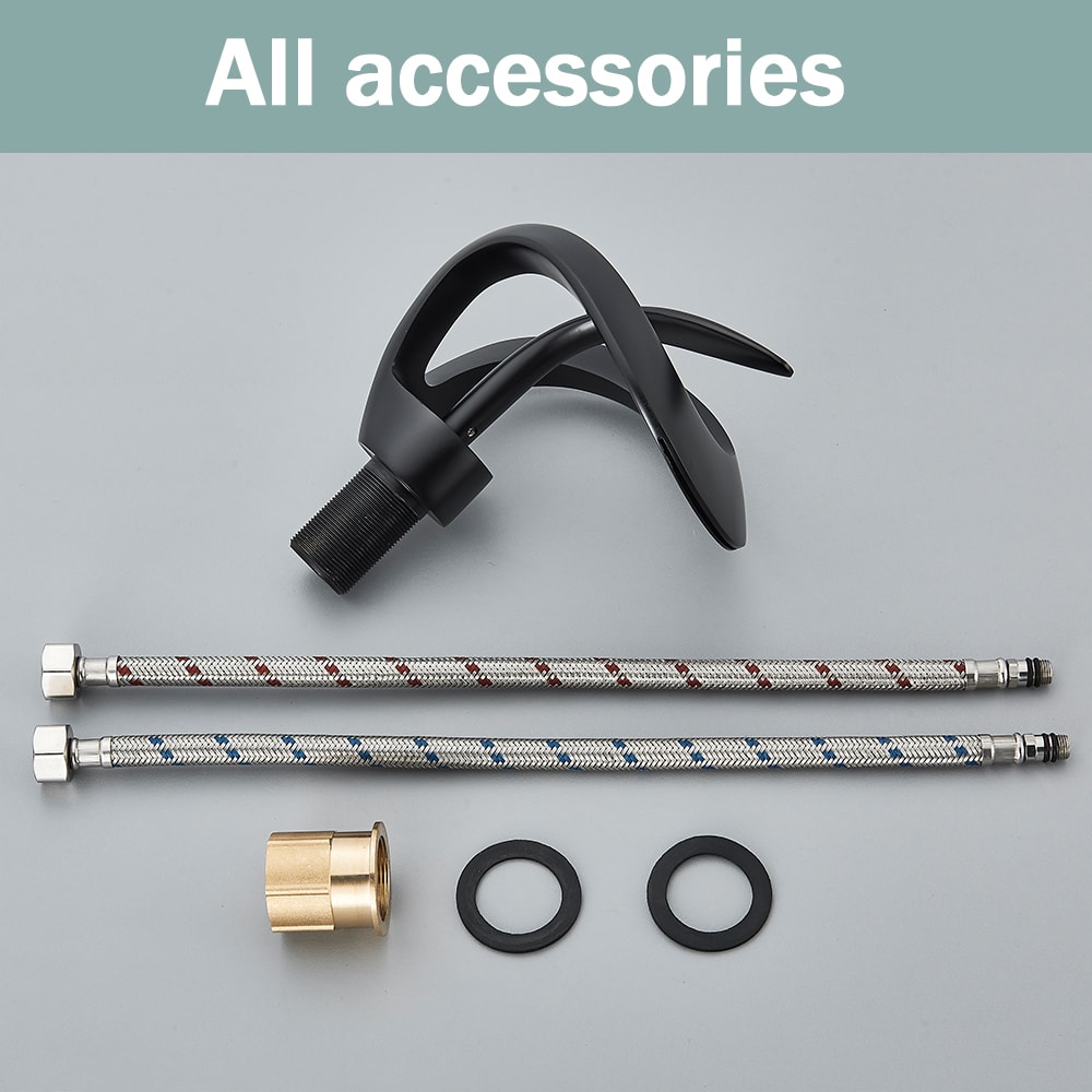 Luxury Black Waterfall Bathroom Faucet Brass Deck Mount Mixer Tap 5