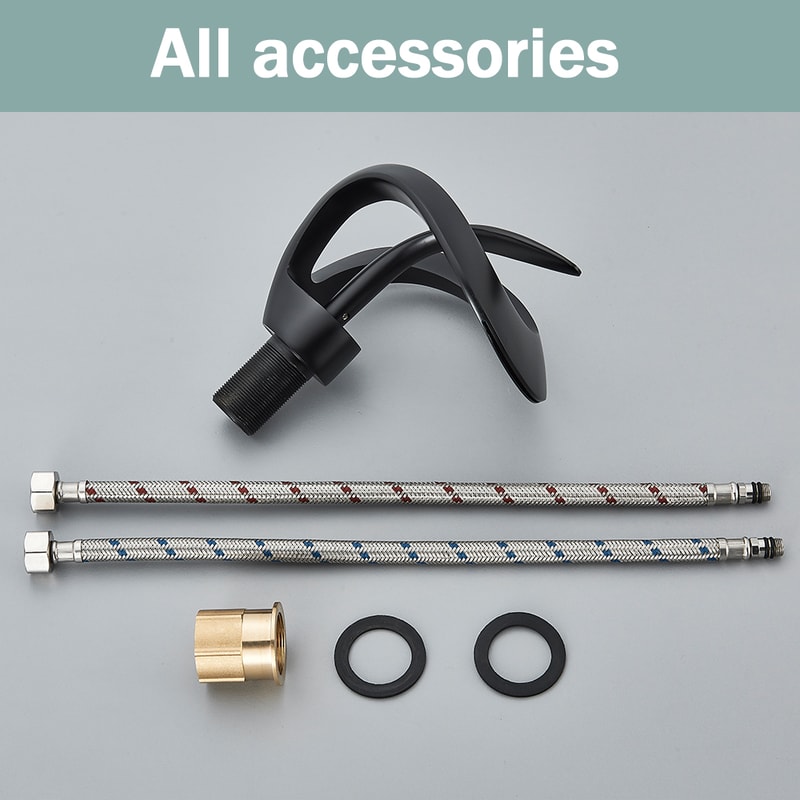 Luxury Black Waterfall Bathroom Faucet Brass Deck Mount Mixer Tap 5