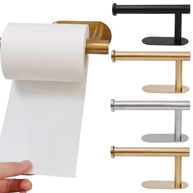 Self Adhesive Toilet Paper Holder Gold Stainless Steel Wall Mount No Drill Bathroom Roll Dispenser