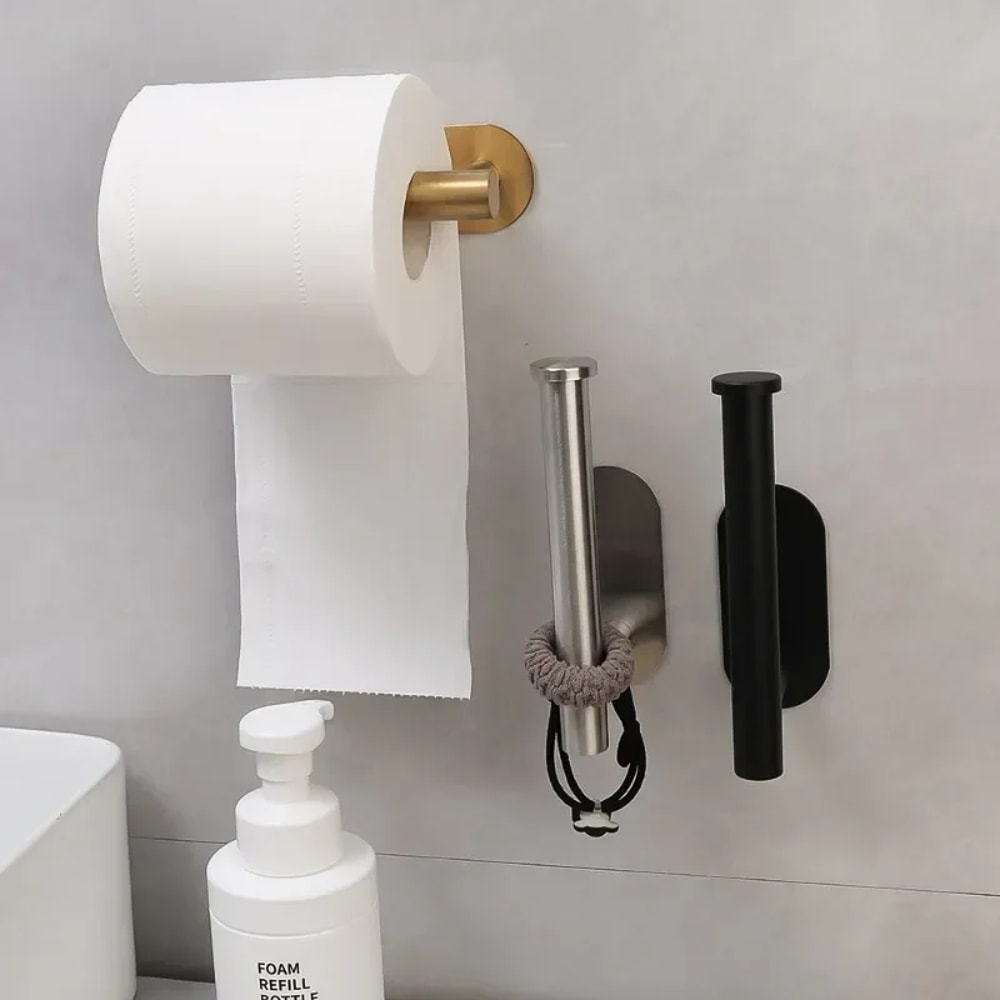 Self Adhesive Toilet Paper Holder Gold Stainless Steel Wall Mount No Drill Bathroom Roll Dispenser
