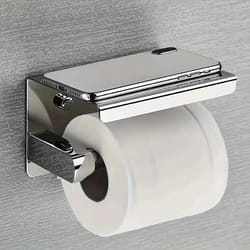 stainless steel adhesive toilet paper holder with shelf no drill bathroom organizer