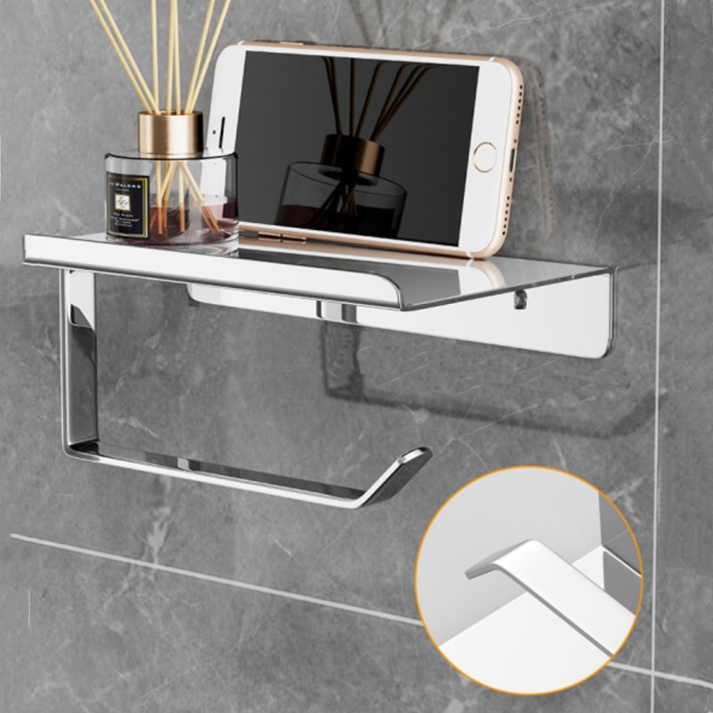 Wall Mount Toilet Paper Holder with Shelf Phone Storage Bathroom Organizer