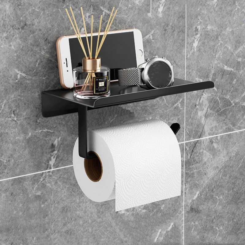Wall Mount Toilet Paper Holder with Shelf Phone Storage Bathroom Organizer