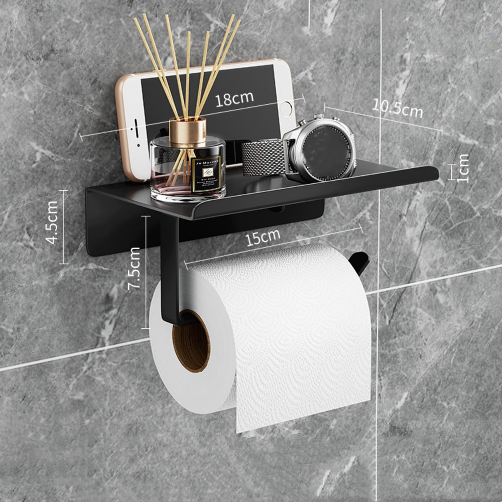 Wall Mount Toilet Paper Holder with Shelf Phone Storage Bathroom Organizer