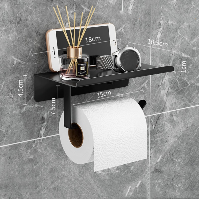 Wall Mount Toilet Paper Holder with Shelf Phone Storage Bathroom Organizer