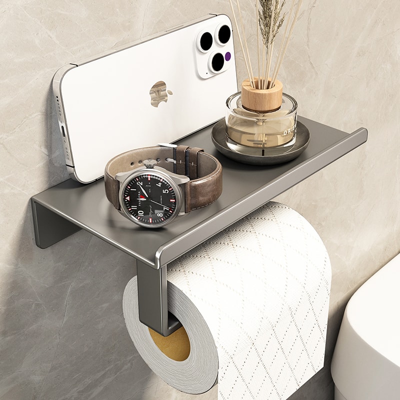 Wall Mount toilet paper holder with Shelf Stainless Steel Bathroom paper holder with Phone Storage