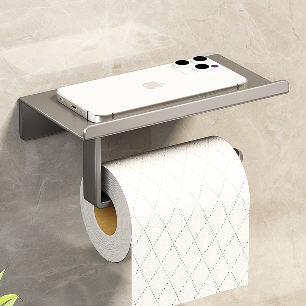 Wall Mount toilet paper holder with Shelf Stainless Steel Bathroom paper holder with Phone Storage