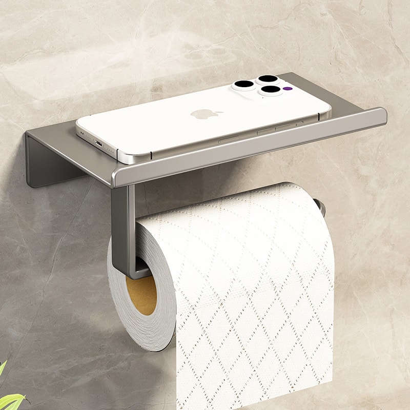 Wall Mount toilet paper holder with Shelf Stainless Steel Bathroom paper holder with Phone Storage