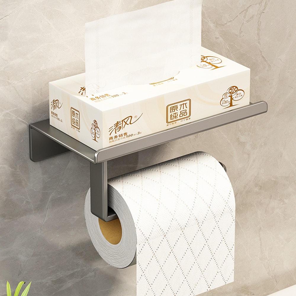 Wall Mount toilet paper holder with Shelf Stainless Steel Bathroom paper holder with Phone Storage