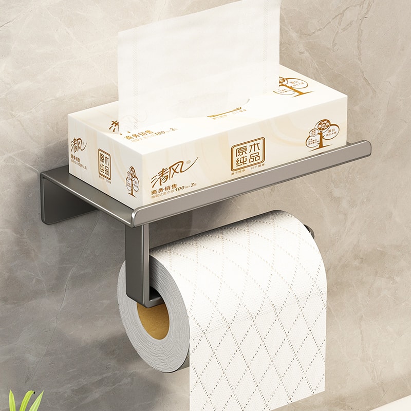 Wall Mount toilet paper holder with Shelf Stainless Steel Bathroom paper holder with Phone Storage