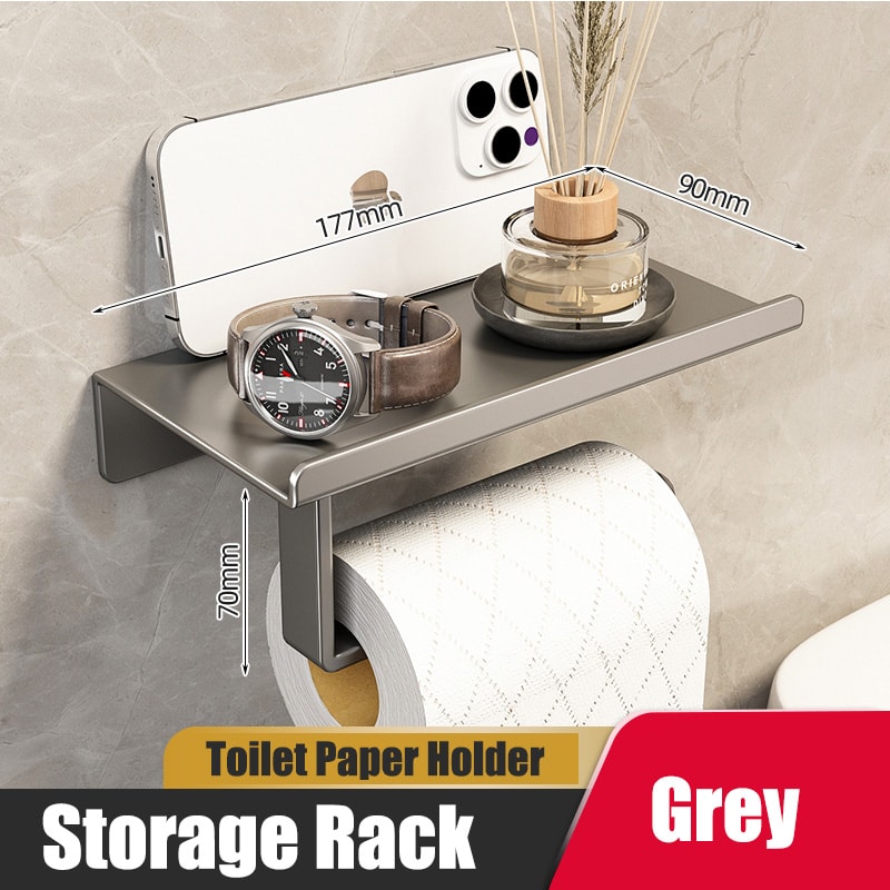 Wall Mount toilet paper holder with Shelf Stainless Steel Bathroom paper holder with Phone Storage