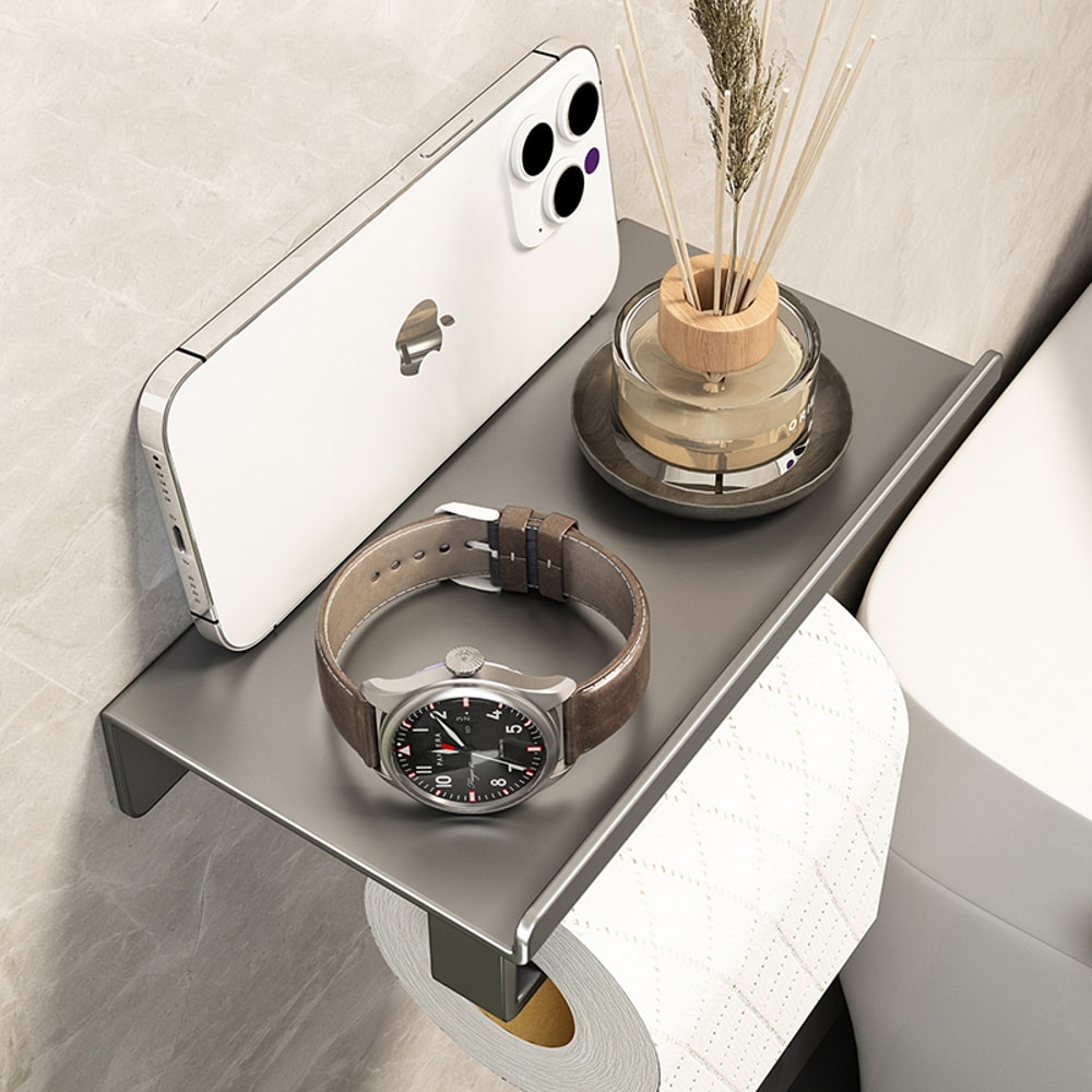 Wall Mount toilet paper holder with Shelf Stainless Steel Bathroom paper holder with Phone Storage