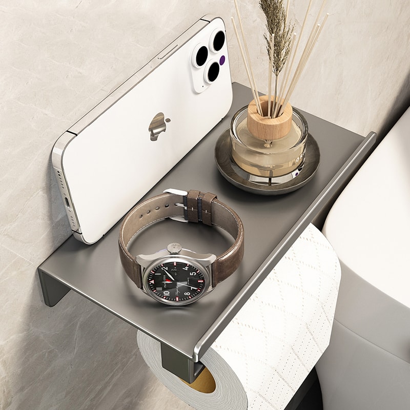 Wall Mount toilet paper holder with Shelf Stainless Steel Bathroom paper holder with Phone Storage