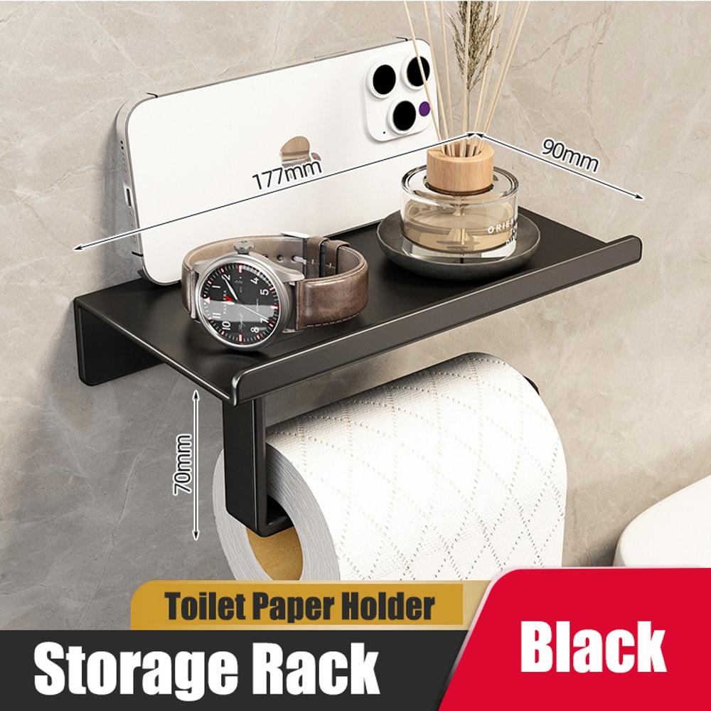 Wall Mount toilet paper holder with Shelf Stainless Steel Bathroom paper holder with Phone Storage