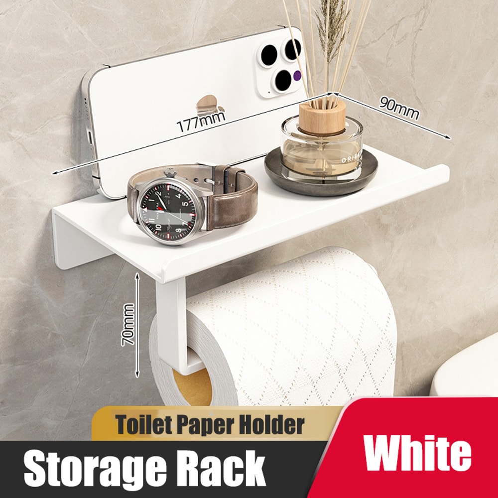 Wall Mount toilet paper holder with Shelf Stainless Steel Bathroom paper holder with Phone Storage