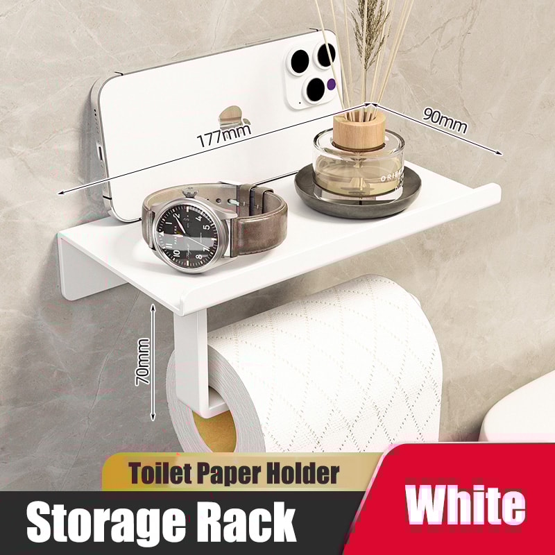 Wall Mount toilet paper holder with Shelf Stainless Steel Bathroom paper holder with Phone Storage