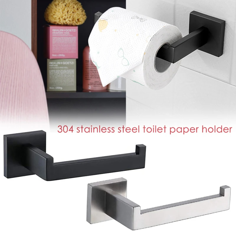 Matte Black Toilet Paper Holder Wall Mounted Stainless Steel Bathroom Organizer