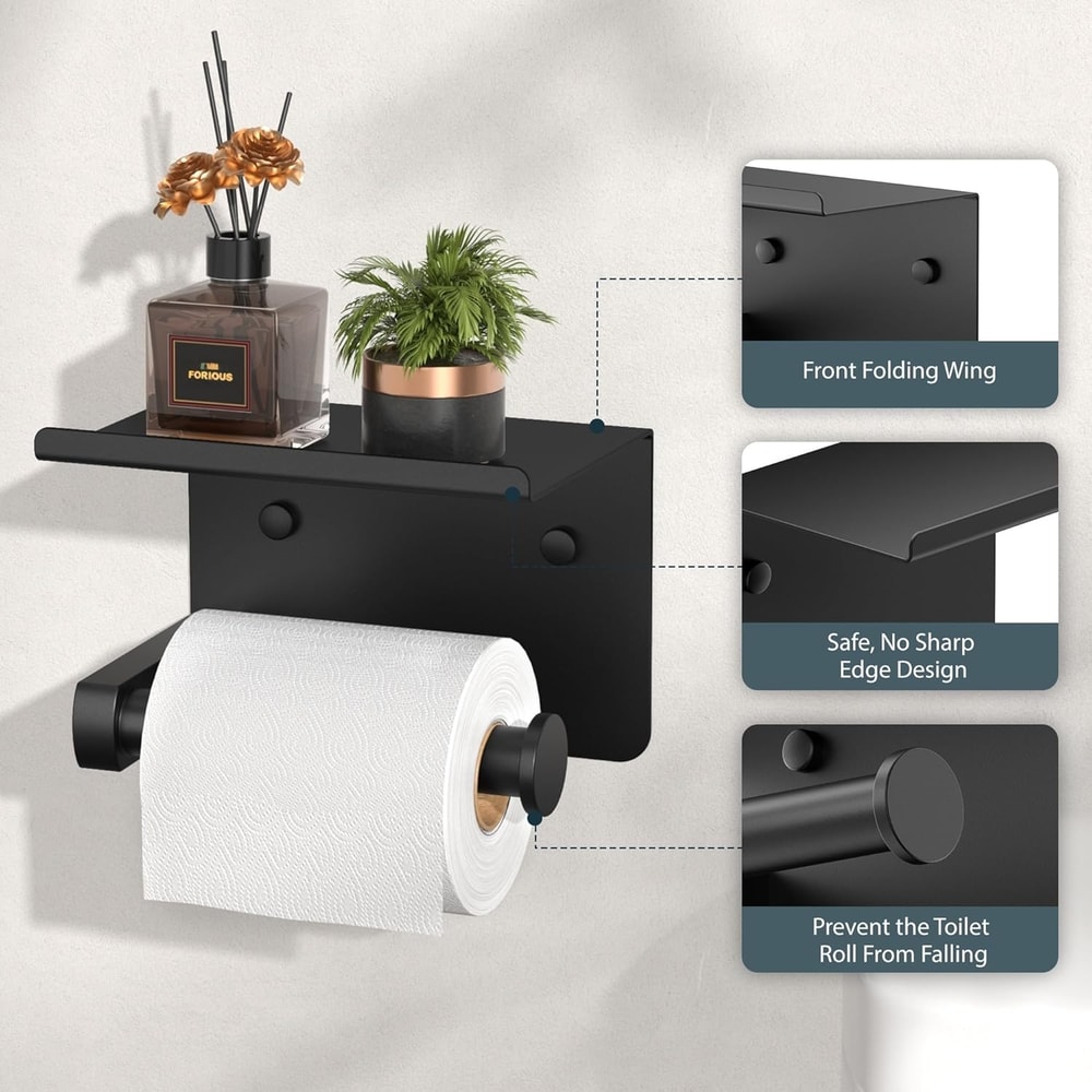 Stainless Steel Adhesive Toilet Paper Holder With Shelf Wall Mounted Bathroom Organizer Rack 1