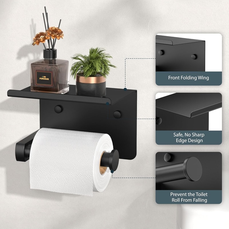 Stainless Steel Adhesive Toilet Paper Holder With Shelf Wall Mounted Bathroom Organizer Rack 1