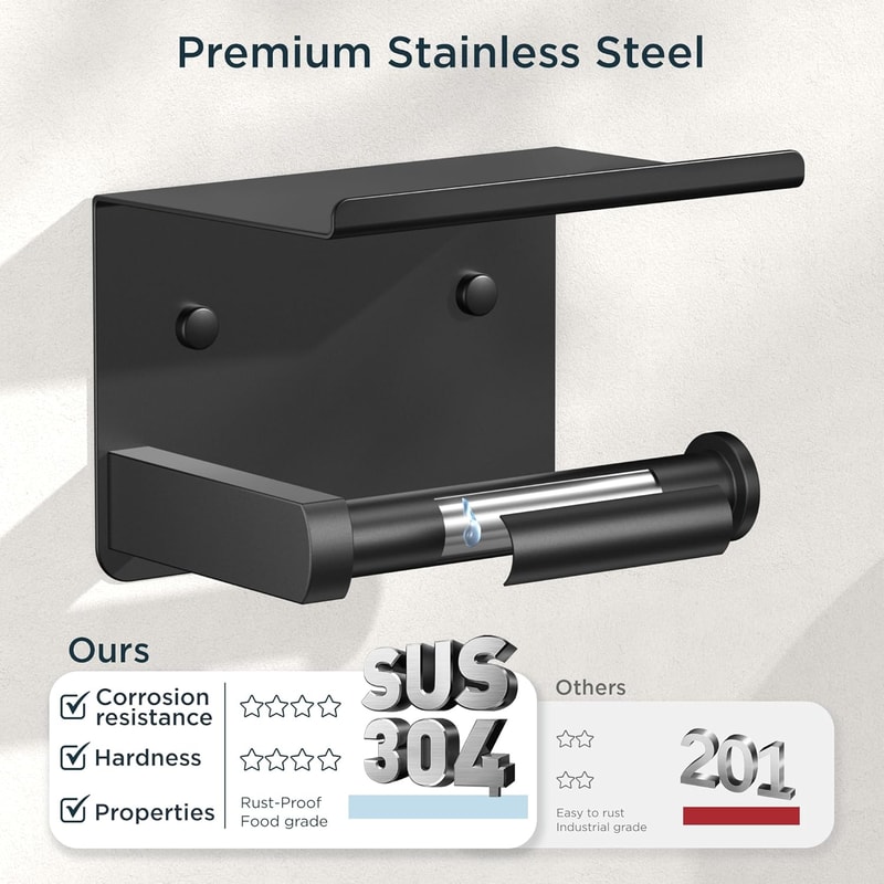Stainless Steel Adhesive Toilet Paper Holder With Shelf Wall Mounted Bathroom Organizer Rack 2