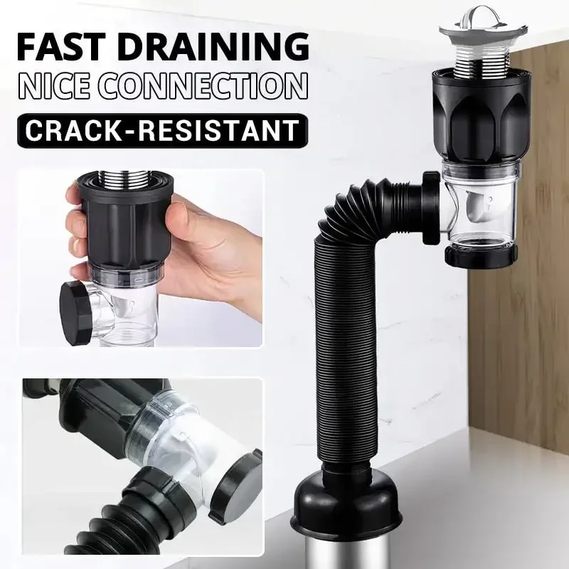 Flexible Deodorant Sink Drain Hose Kit for Kitchen and Bathroom Plumbing