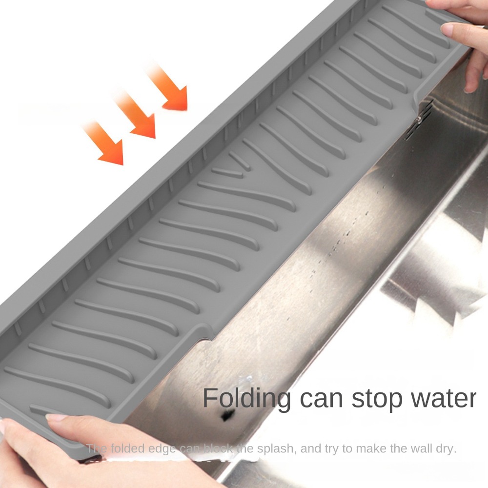 Extendable Silicone Faucet Mat for Sink Anti Slip silicone sink mat with Drain Holder
