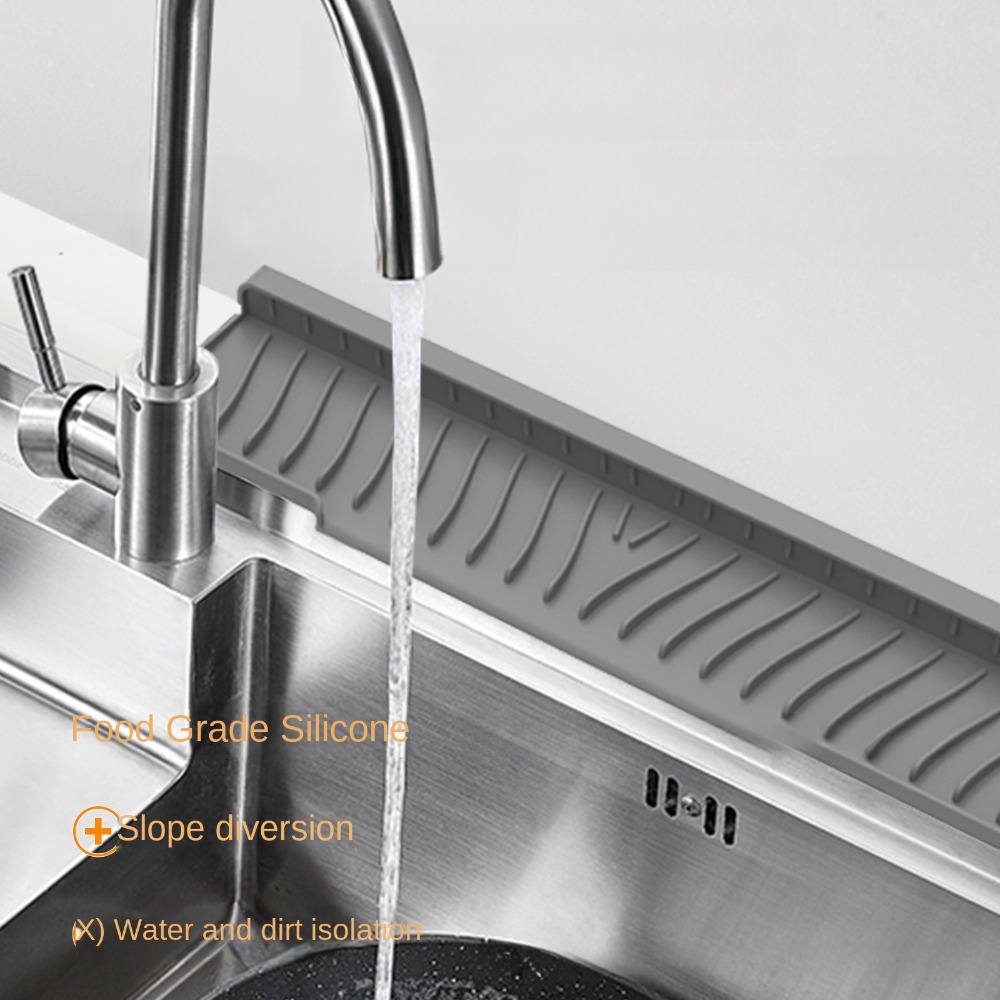 Extendable Silicone Faucet Mat for Sink Anti Slip silicone sink mat with Drain Holder