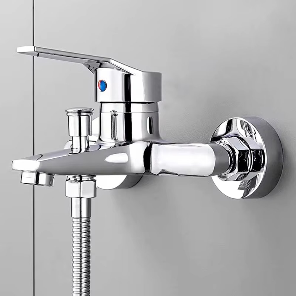 Wall Mounted Dual Spout Bathroom Faucet with Hot Cold Mixer Chrome Basin Tap