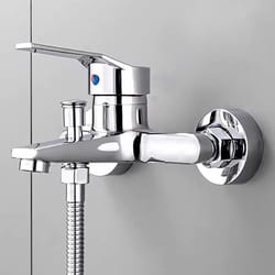 wall mounted dual spout bathroom faucet with hot cold mixer chrome basin tap
