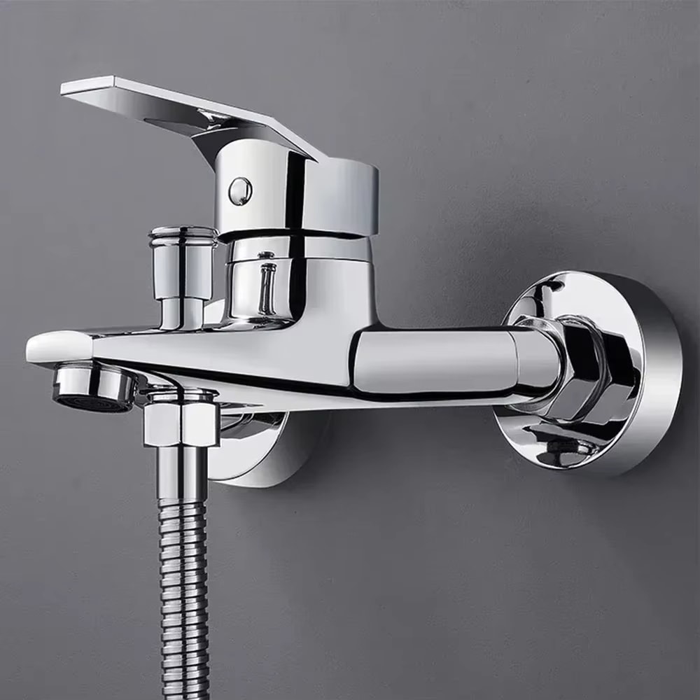 Wall Mounted Dual Spout Bathroom Faucet with Hot Cold Mixer Chrome Basin Tap