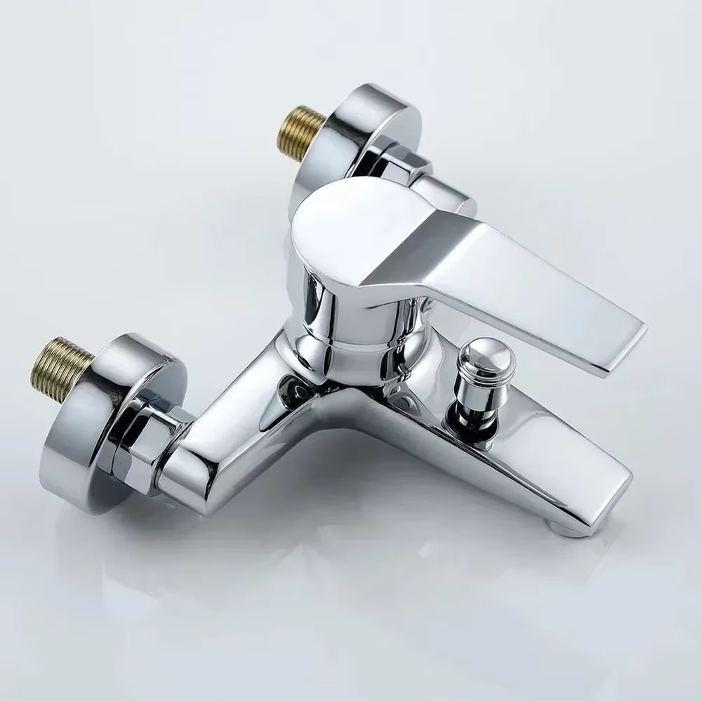 Wall Mounted Dual Spout Bathroom Faucet with Hot Cold Mixer Chrome Basin Tap